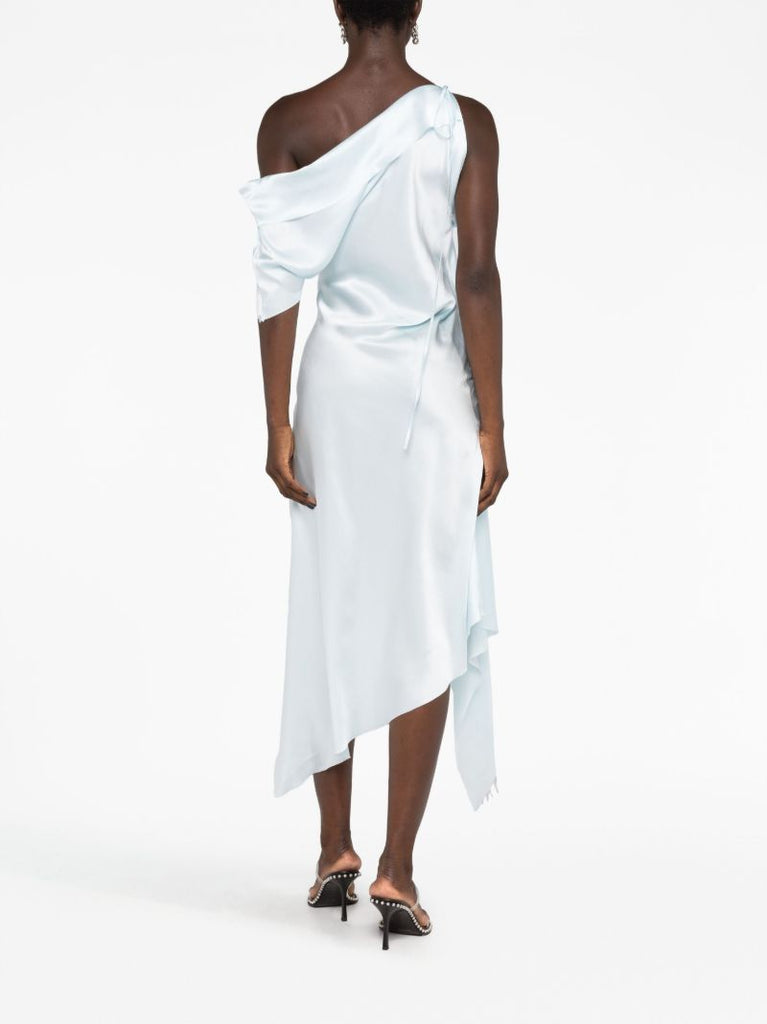 Blue Raw Edge Asymmetric Silk Dress