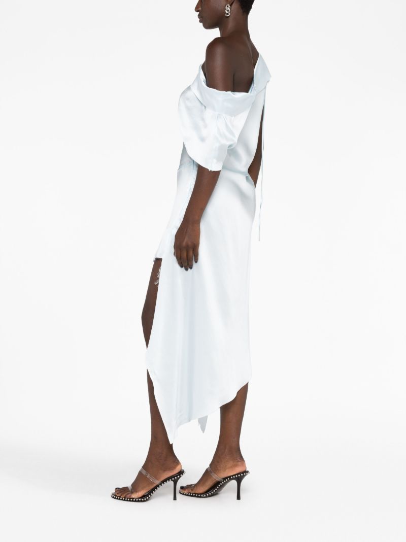 Blue Raw Edge Asymmetric Silk Dress
