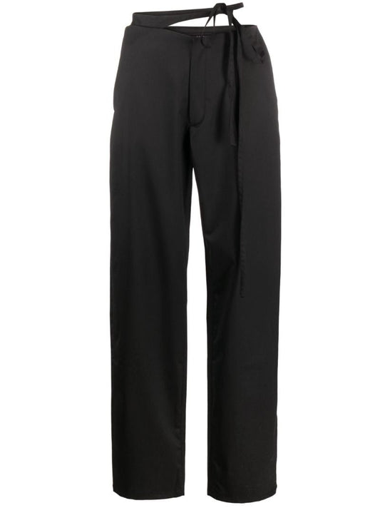 Black Baggy Strap-detail Trousers