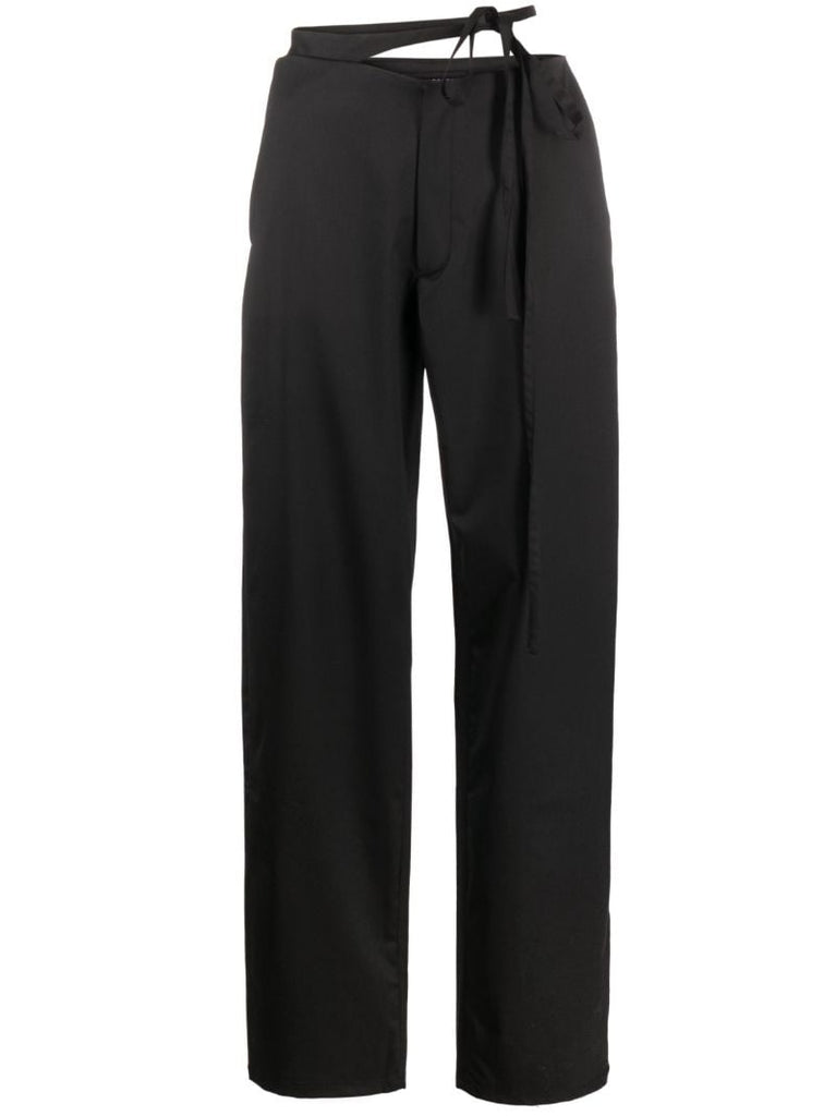 Black Baggy Strap-detail Trousers