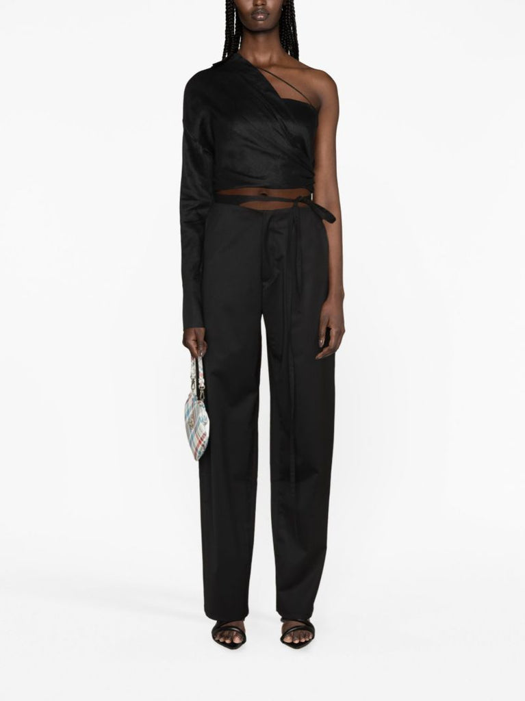 Black Baggy Strap-detail Trousers