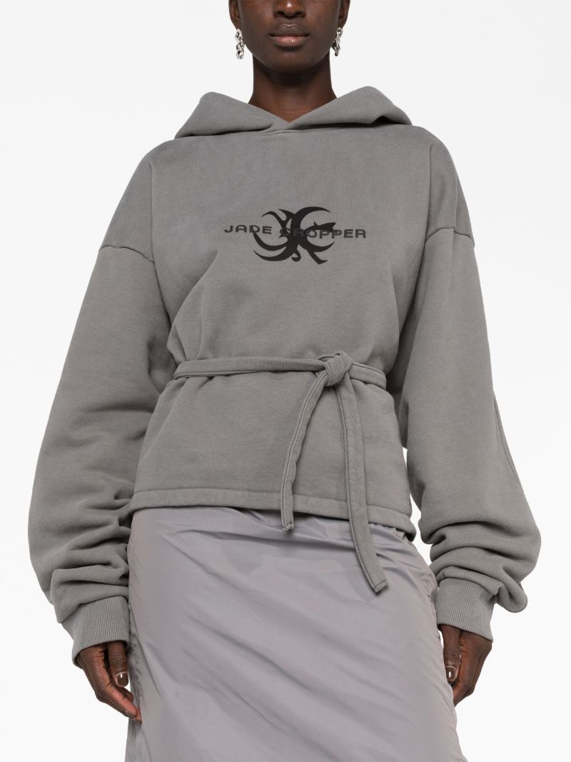 Grey Logo-print Asymmetric Hoodie