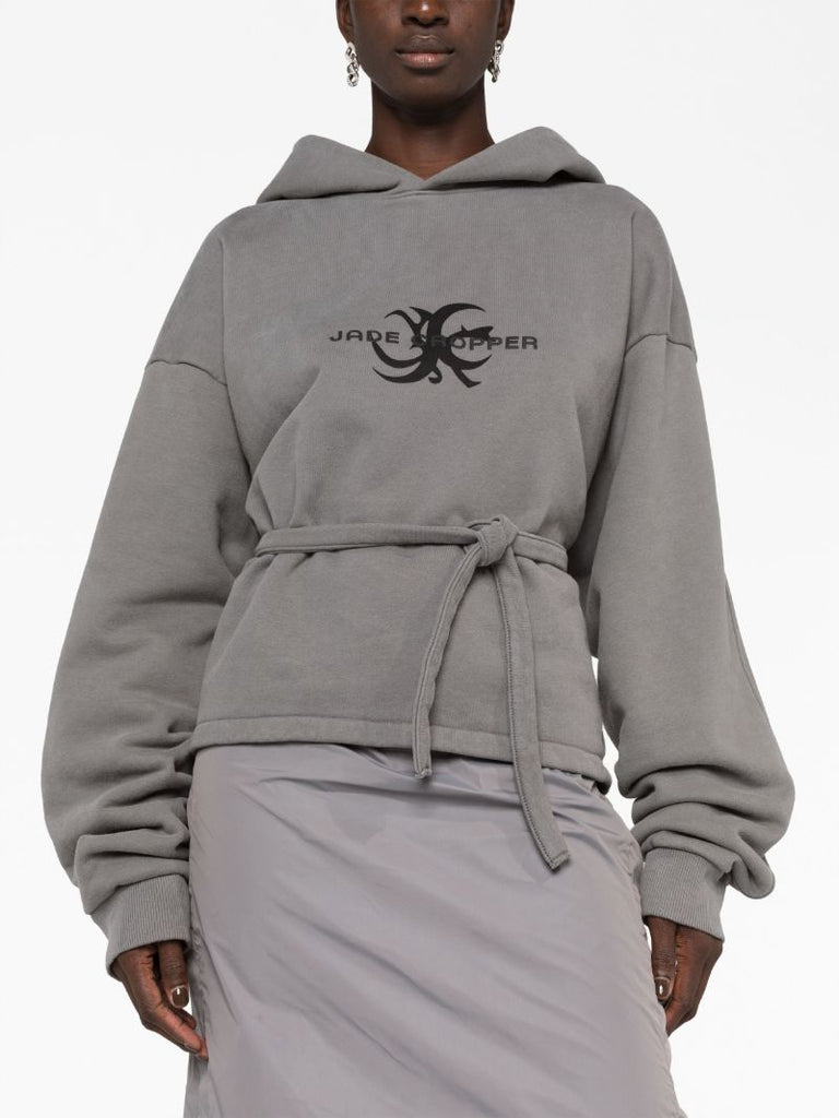 Grey Logo-print Asymmetric Hoodie