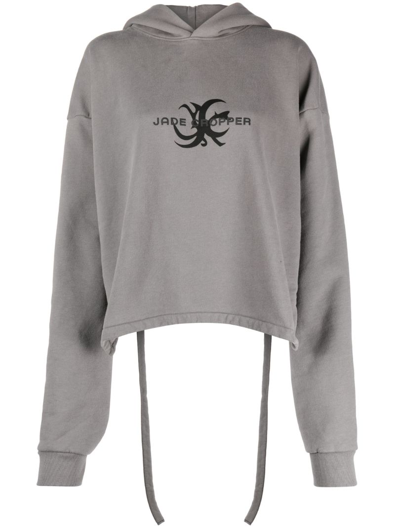 Grey Logo-print Asymmetric Hoodie
