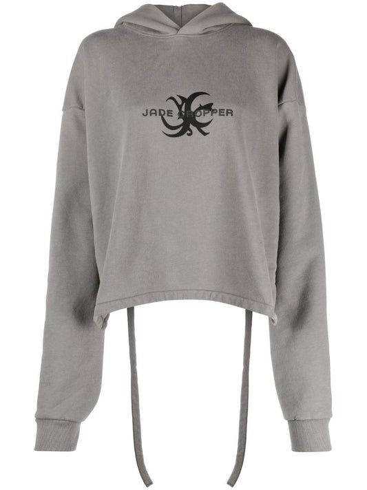 Grey Logo-print Asymmetric Hoodie