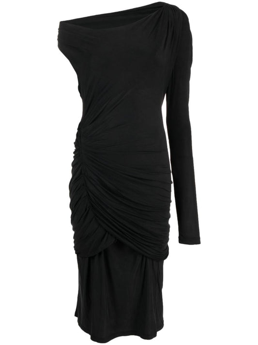 Black Myrtia Ruched Long Dress