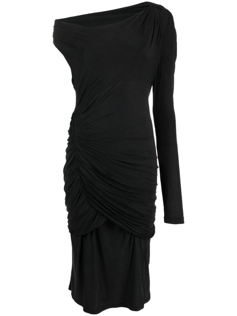 Black Myrtia Ruched Long Dress