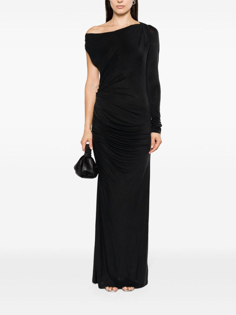 Black Myrtia Ruched Long Dress