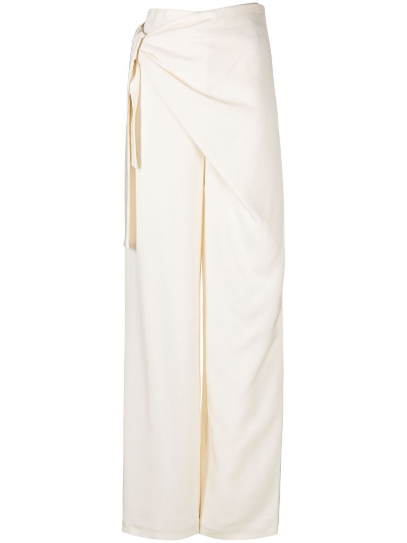 Neutral Carlow Draped Straight Trousers