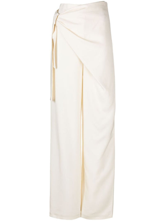Neutral Carlow Draped Straight Trousers