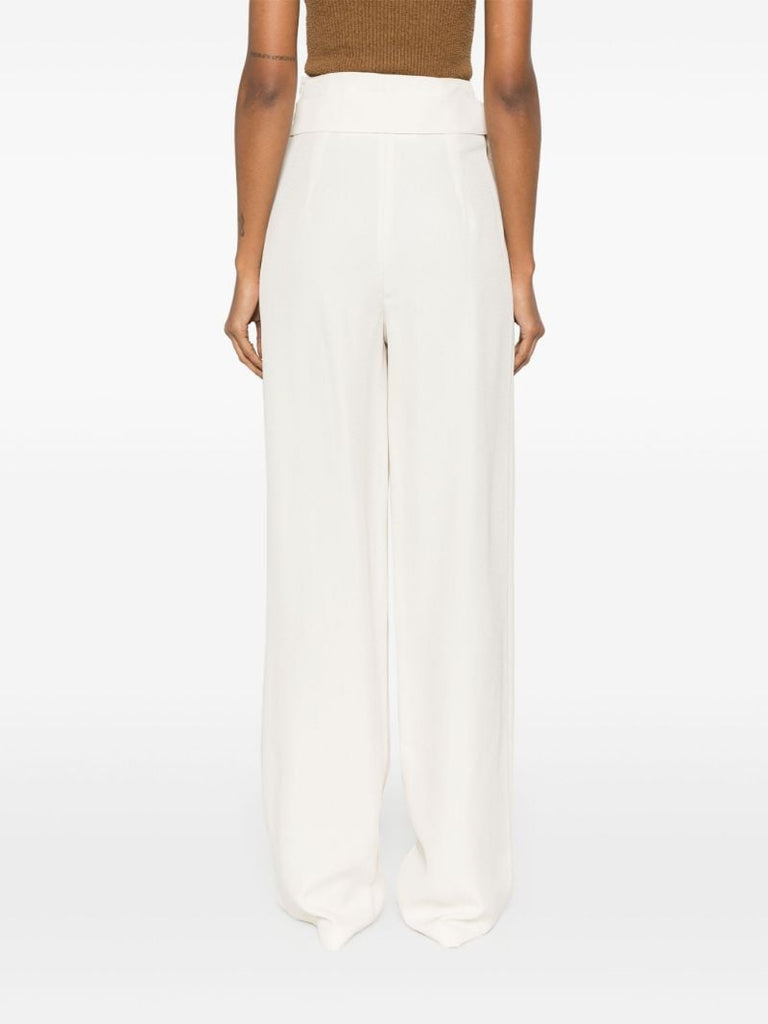 Neutral Carlow Draped Straight Trousers