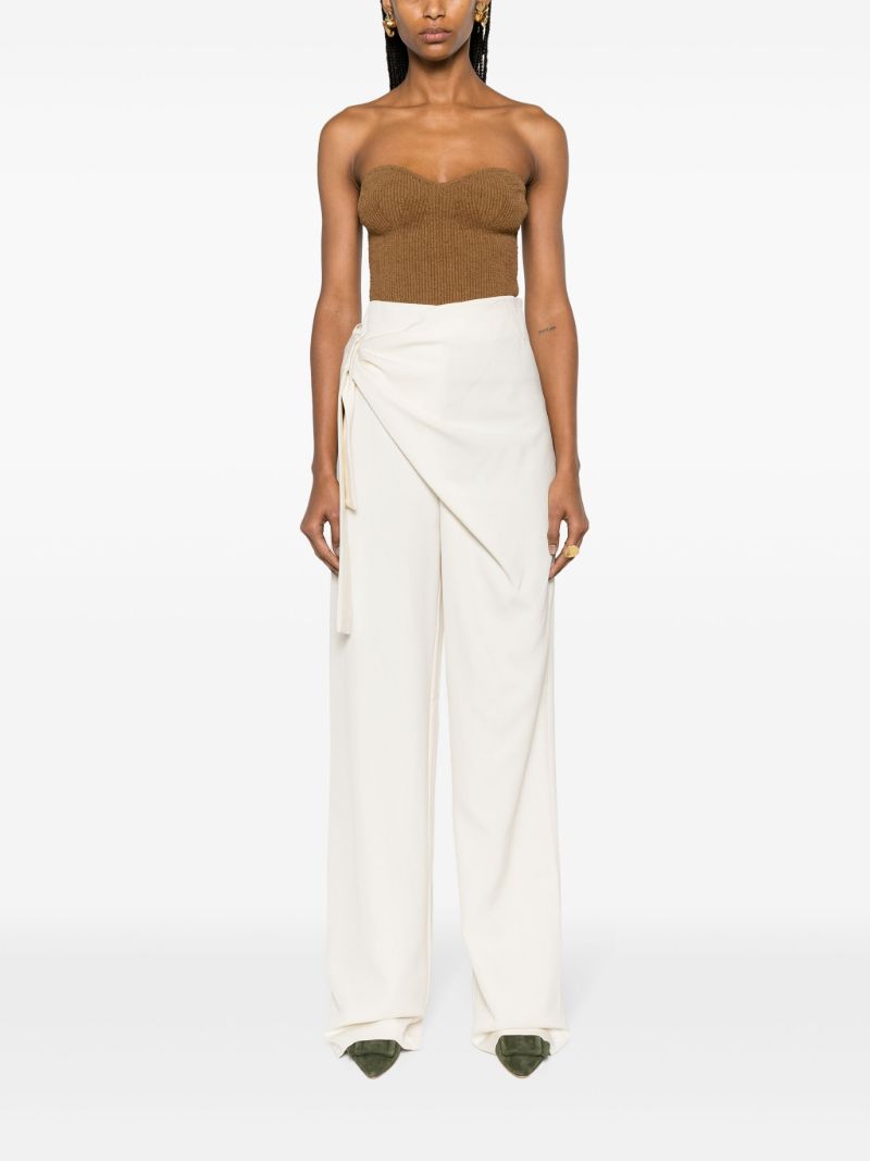 Neutral Carlow Draped Straight Trousers