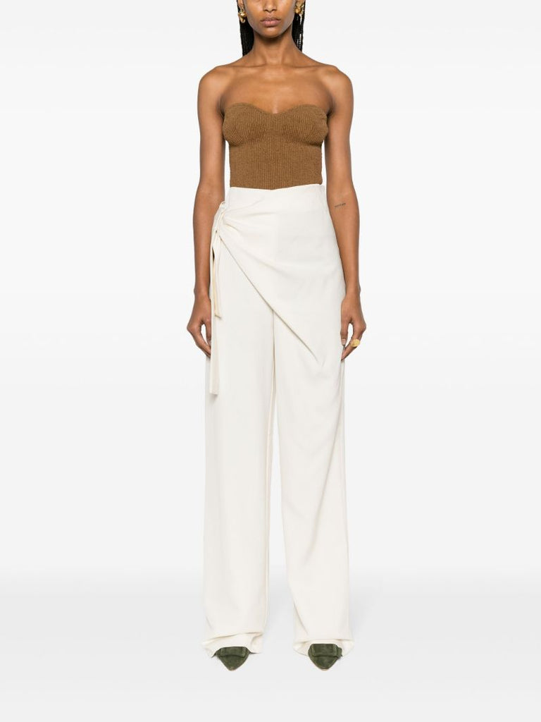 Neutral Carlow Draped Straight Trousers