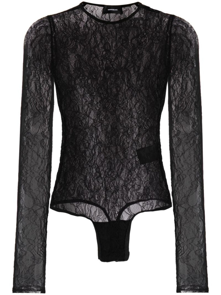 Black Sheer Chantilly-lace Bodysuit