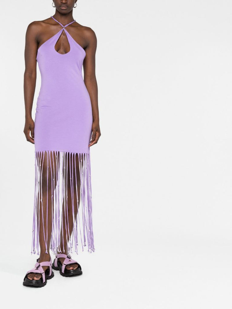 Purple Halterneck Fringed Dress
