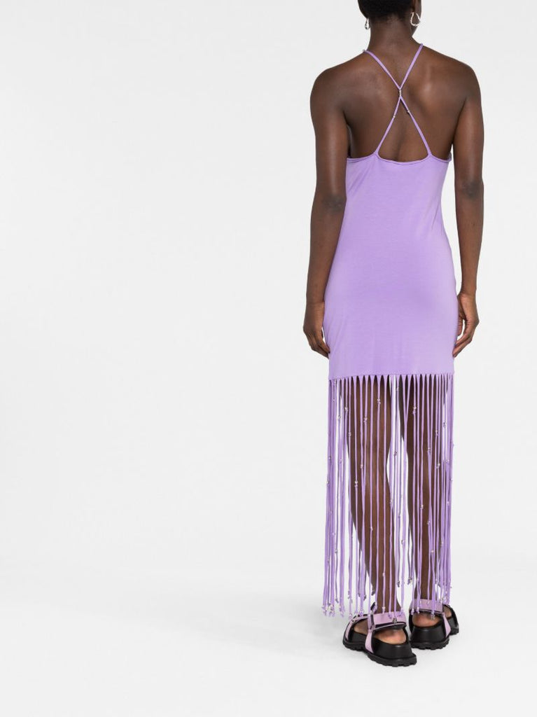 Purple Halterneck Fringed Dress