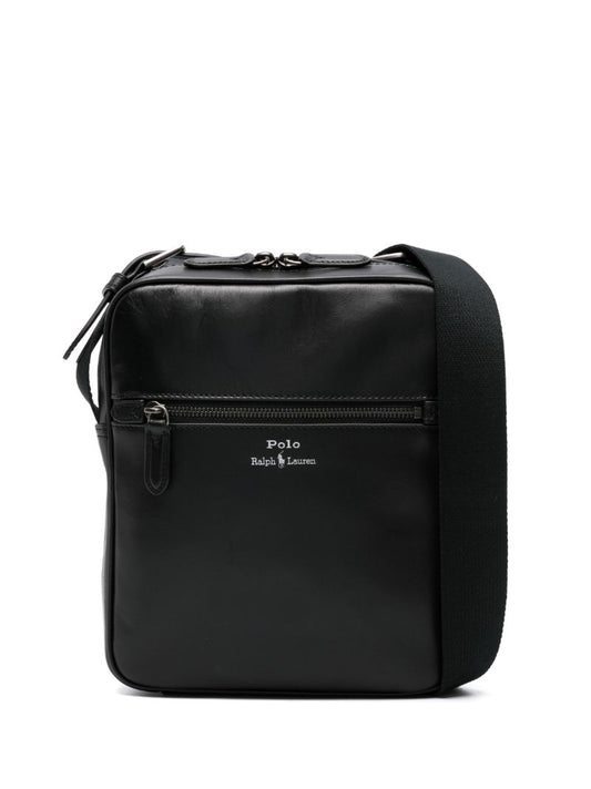 Black Logo-print Leather Shoulder Bag