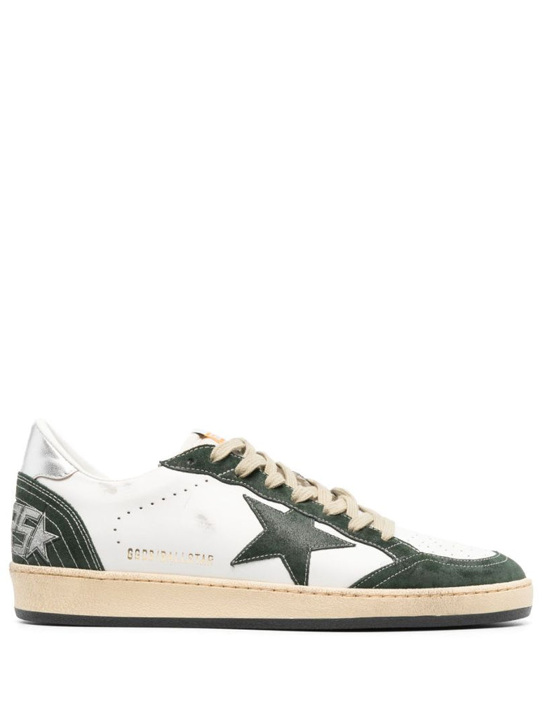 White and Green Ball Star Leather Sneakers