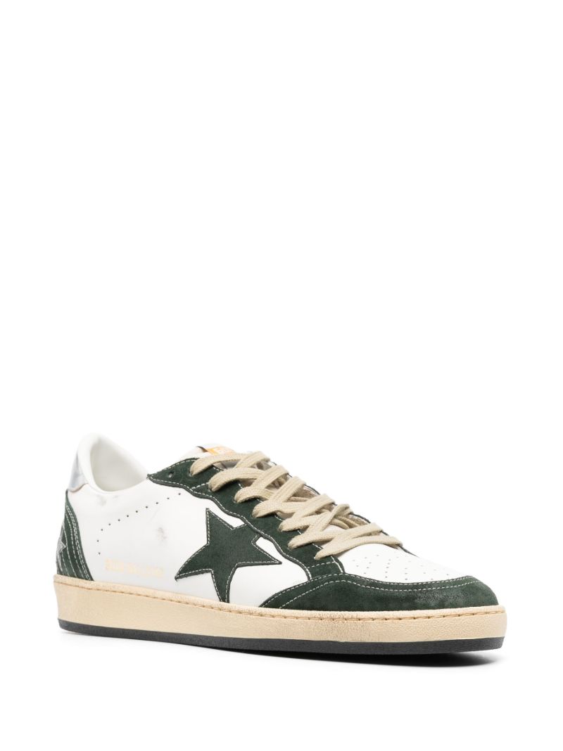 White and Green Ball Star Leather Sneakers