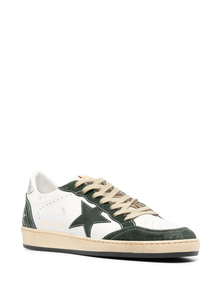 White and Green Ball Star Leather Sneakers