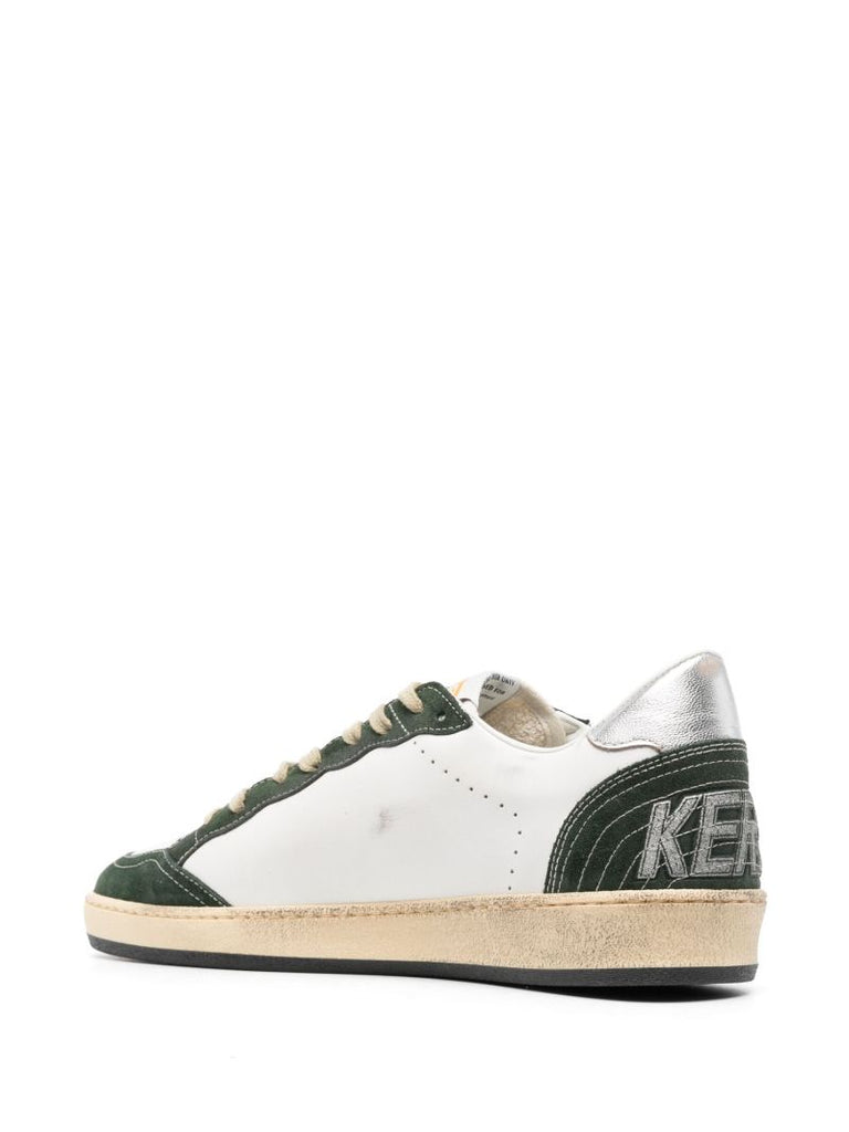 White and Green Ball Star Leather Sneakers