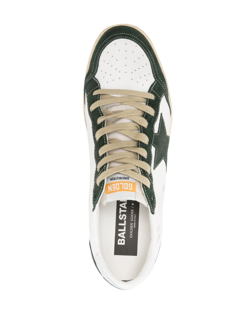 White and Green Ball Star Leather Sneakers
