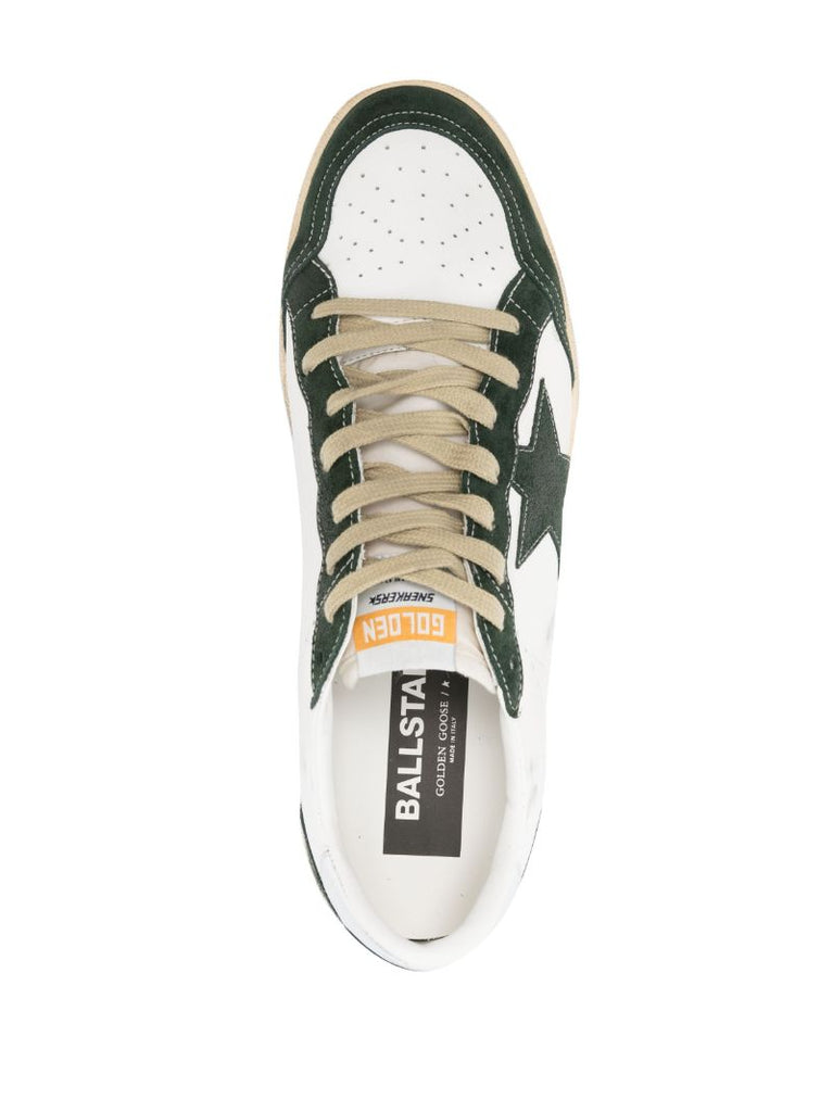 White and Green Ball Star Leather Sneakers