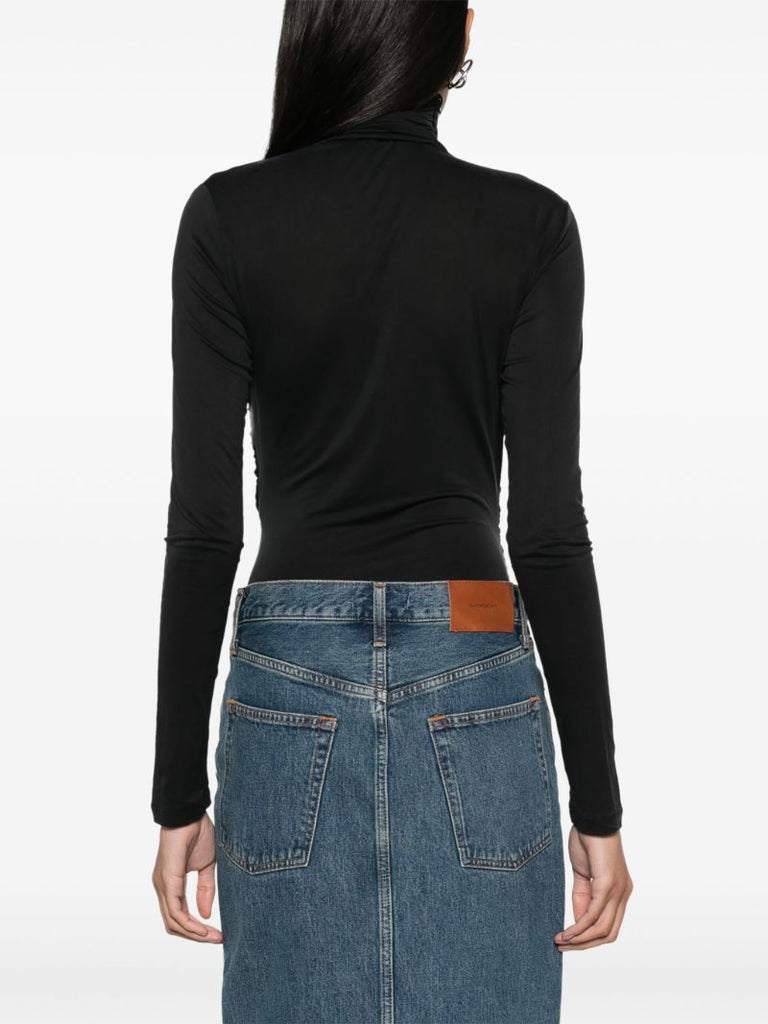 Black Patra Drape-panel Ruched Bodysuit
