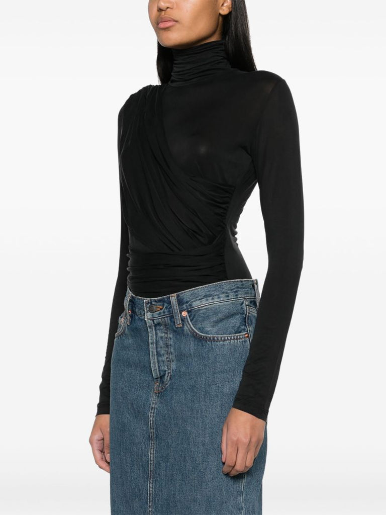 Black Patra Drape-panel Ruched Bodysuit