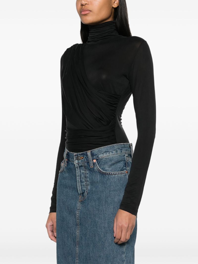 Black Patra Drape-panel Ruched Bodysuit