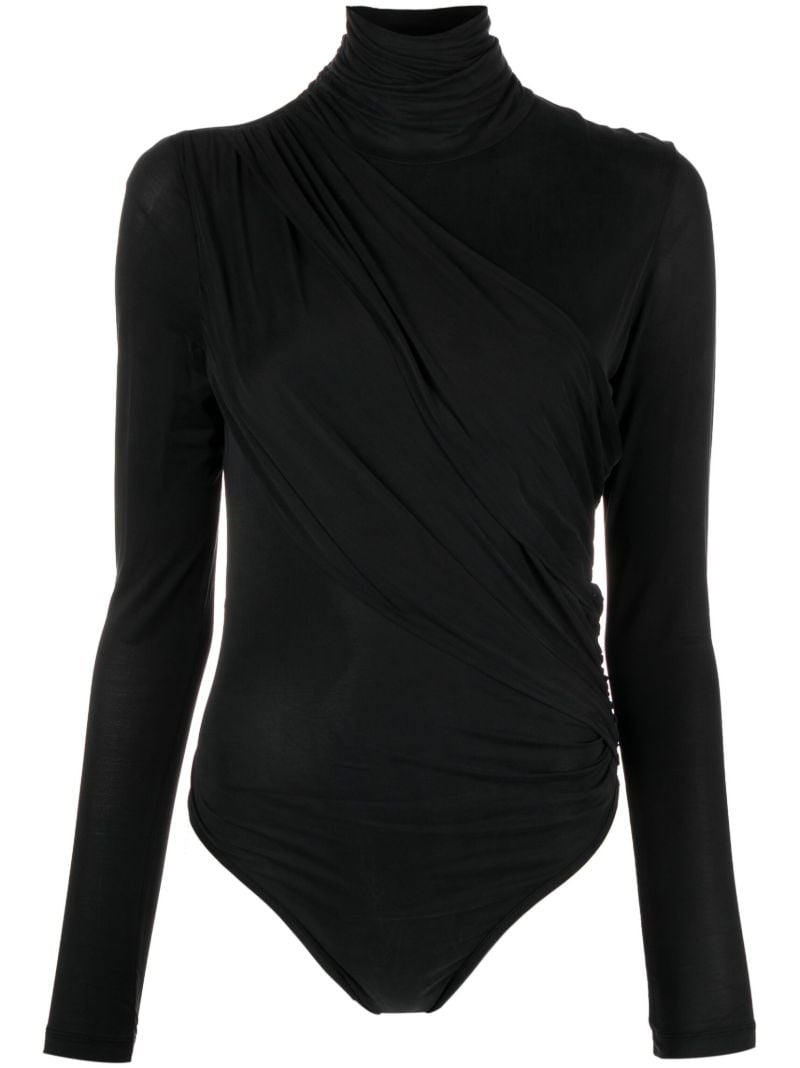 Black Patra Drape-panel Ruched Bodysuit