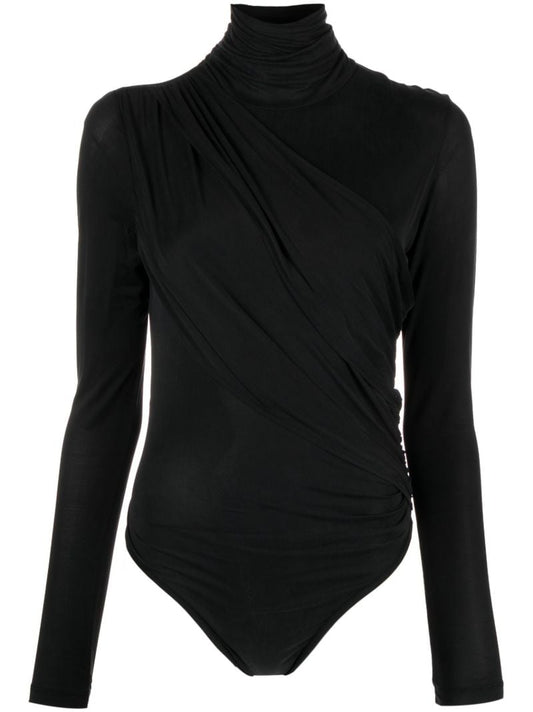Black Patra Drape-panel Ruched Bodysuit