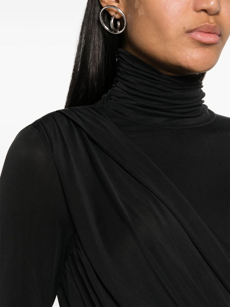 Black Patra Drape-panel Ruched Bodysuit
