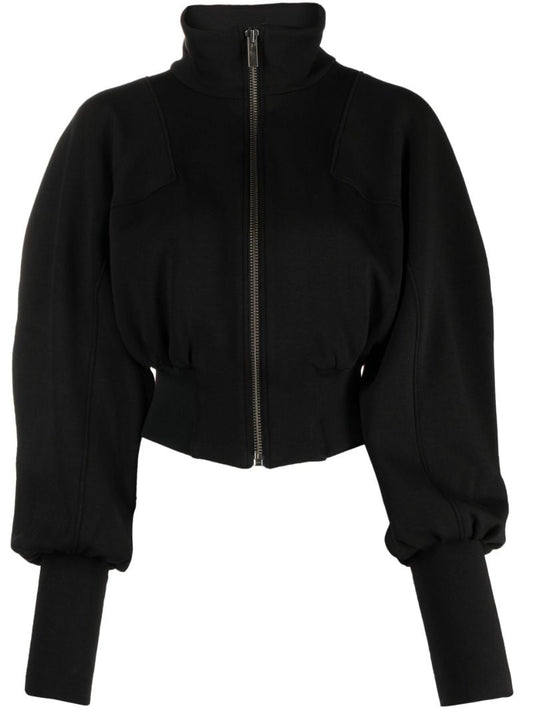 Black Tabora Cropped Bomber Jacket