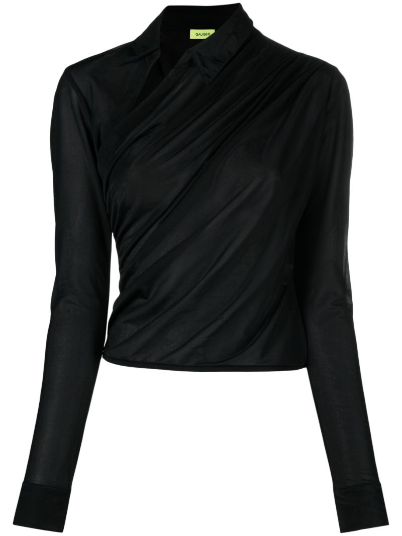 Black Alia Ruched Asymmetric Shirt