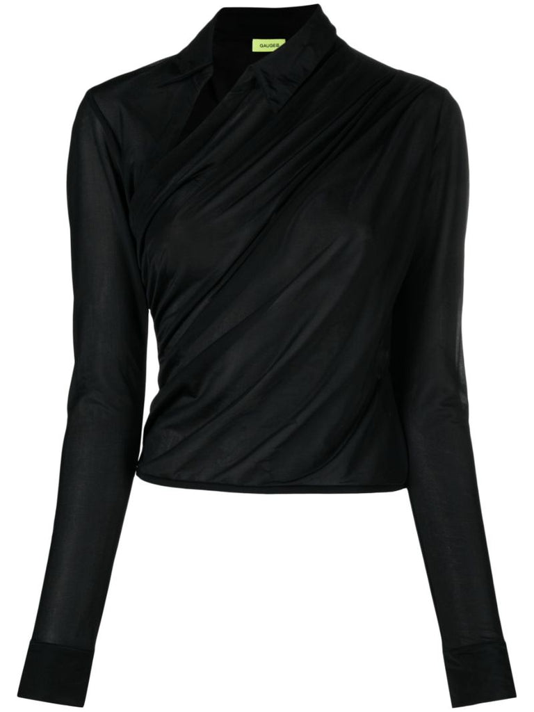 Black Alia Ruched Asymmetric Shirt