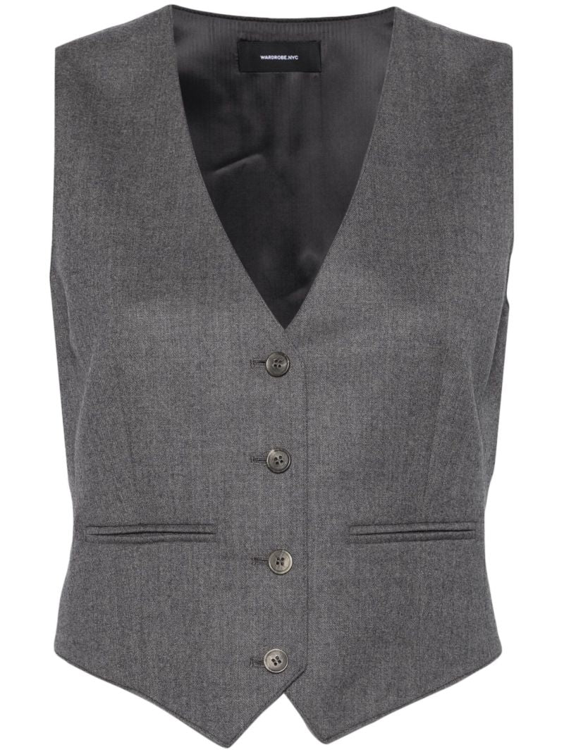 Grey V-neck Virgin-wool Waistcoat