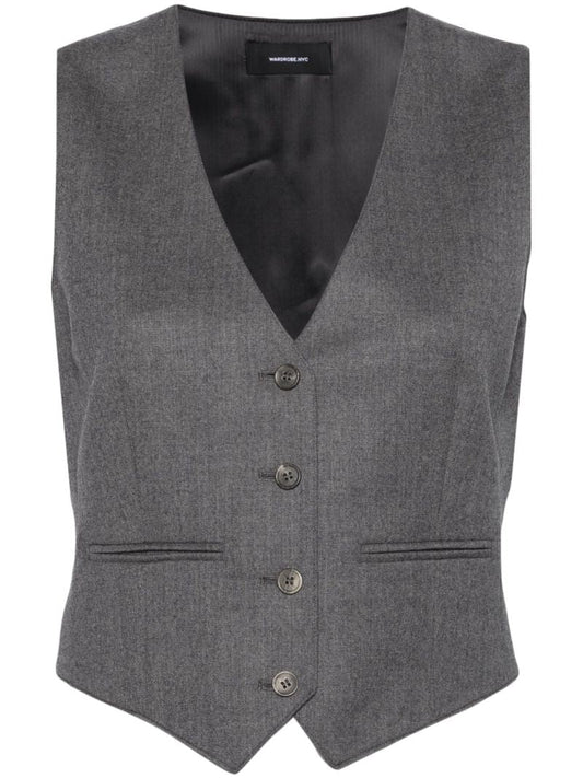 Grey V-neck Virgin-wool Waistcoat