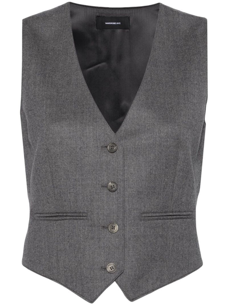 Grey V-neck Virgin-wool Waistcoat