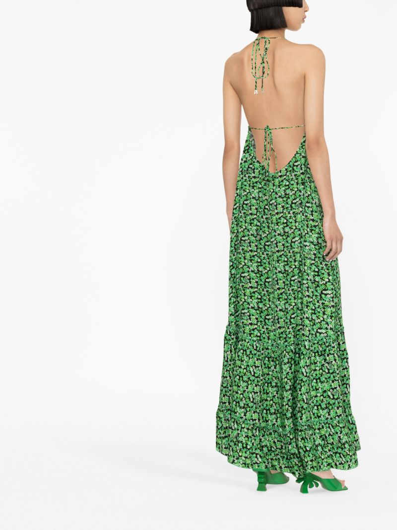 Green Floral Print Maxi Dress