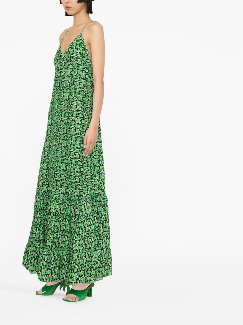 Green Floral Print Maxi Dress