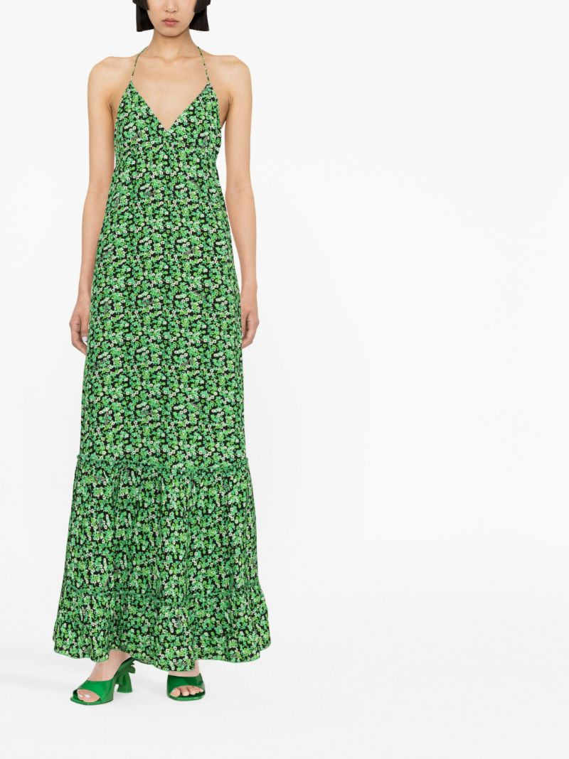 Green Floral Print Maxi Dress