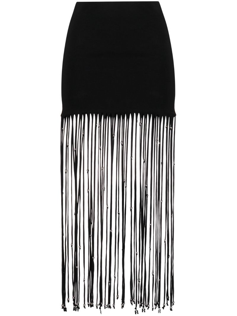 Black Fringed Midi Skirt