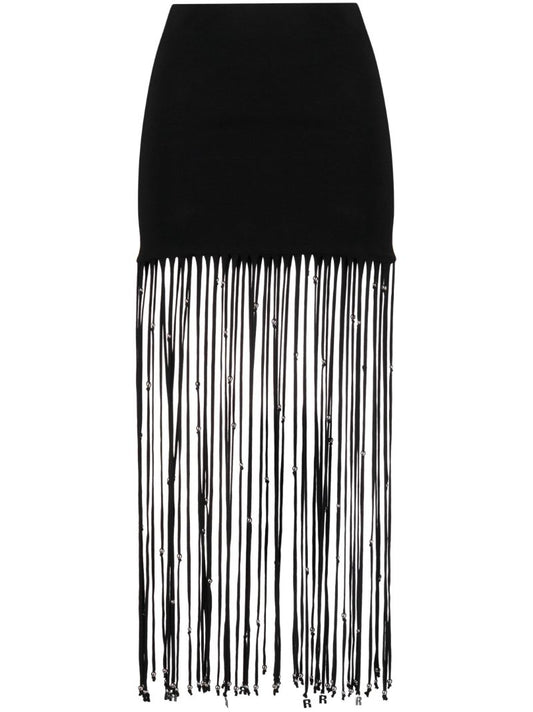 Black Fringed Midi Skirt