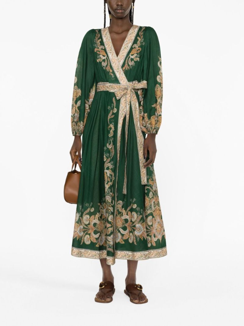 Green Devi Paisley-print Wrap Dress