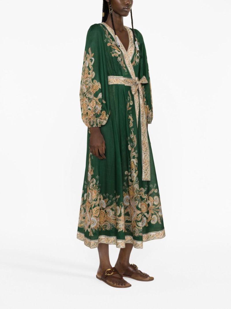 Green Devi Paisley-print Wrap Dress