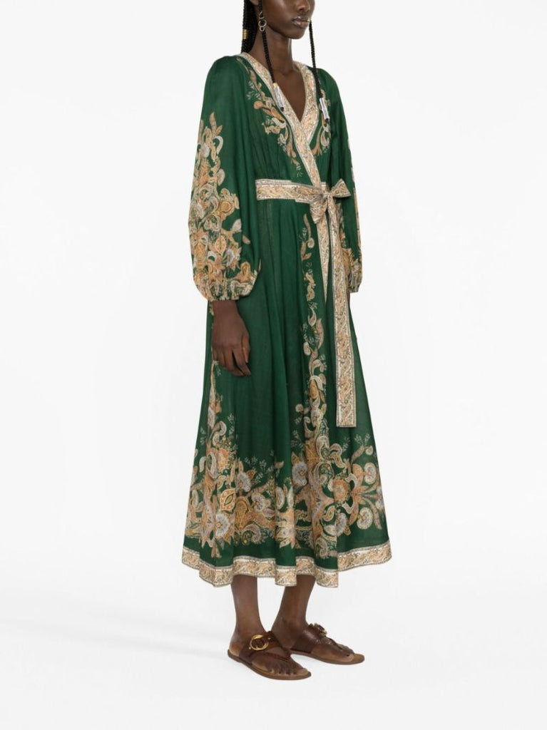 Green Devi Paisley-print Wrap Dress