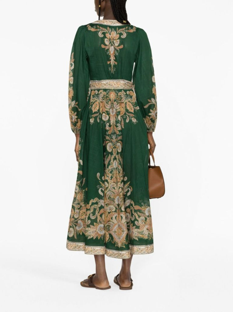 Green Devi Paisley-print Wrap Dress