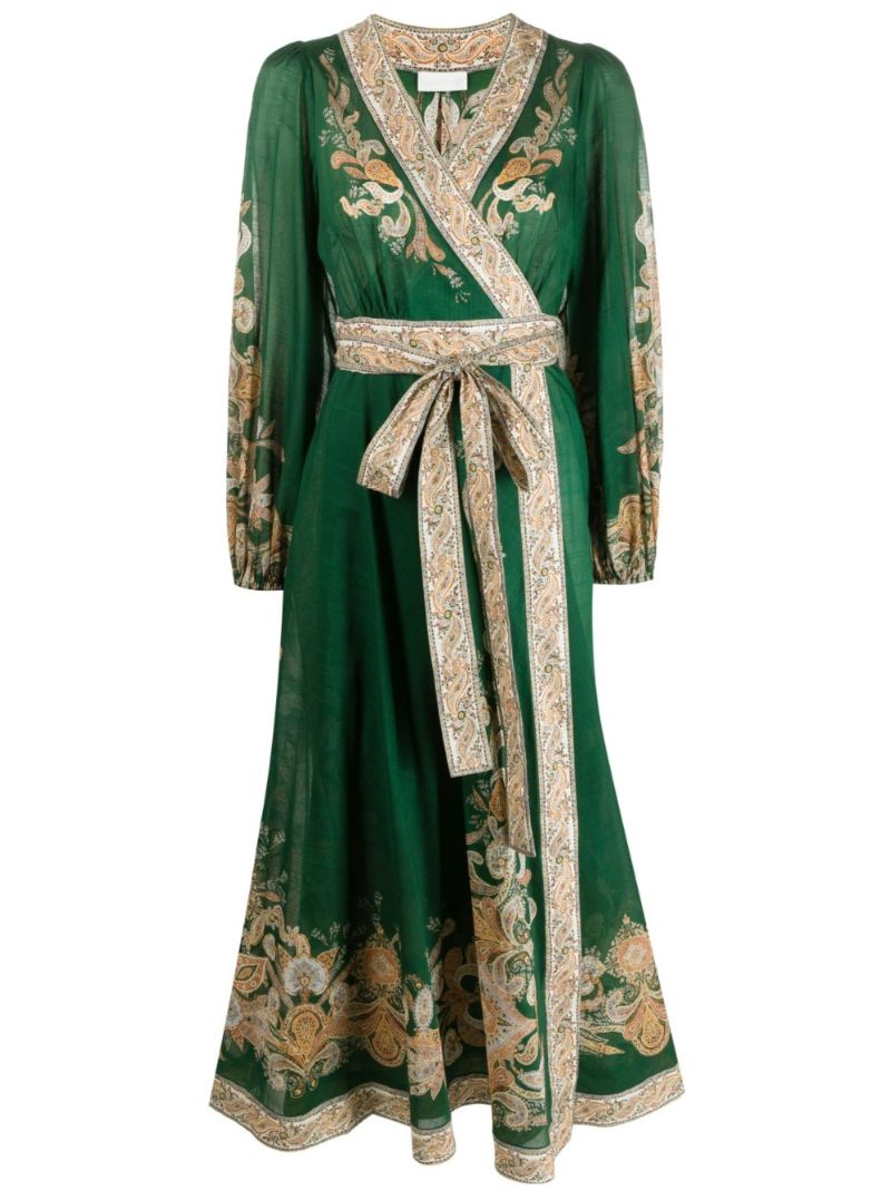 Green Devi Paisley-print Wrap Dress