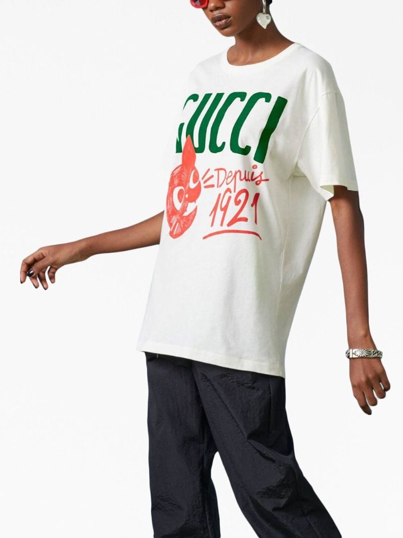 White Logo Print Cotton T-shirt